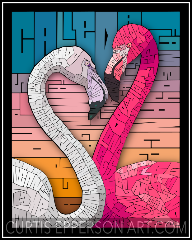 Flamingo Sunset - Word Mosaic Art Print