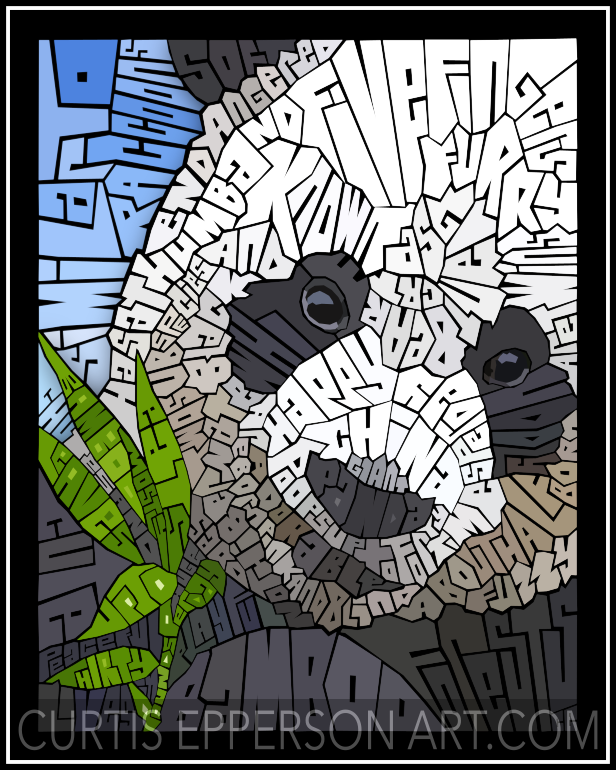 Panda With Bamboo - Word Mosaic Art Print